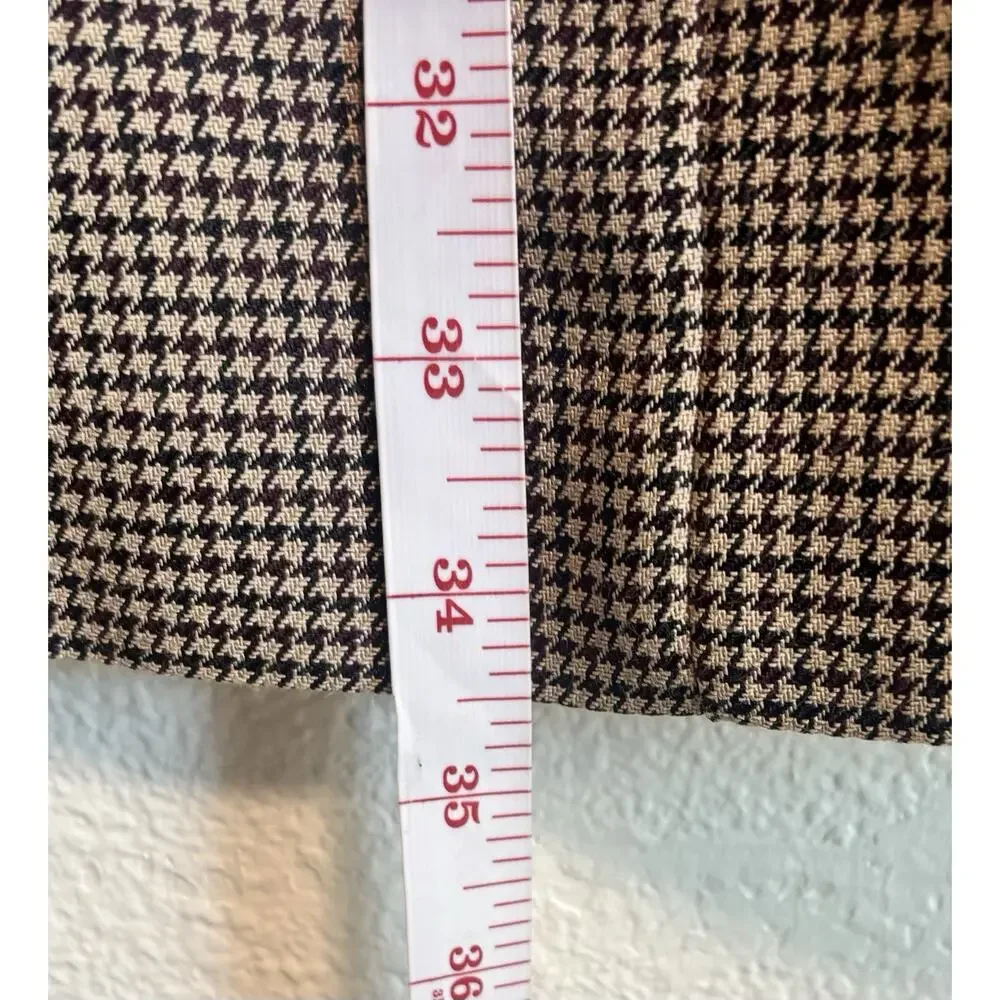 VTG Worthington Houndstooth Tweed Belted Midi Pencil Skirt Brown Beige Size 16 - Picture 12 of 12